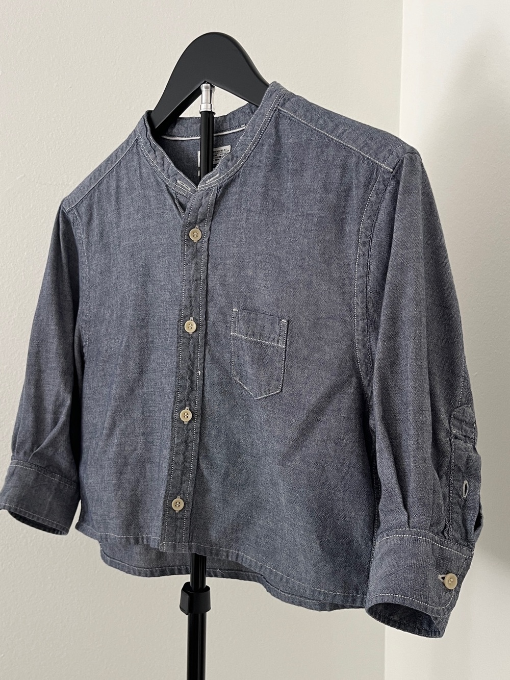 🇬🇧 AllSaints Cropped Band-Collar Chambray Top | London Cool | Small - Picture 5 of 11
